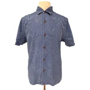 Tommy Bahama Mens Blue Textured Leaf Print Short Sleeve Button-Up Shirt